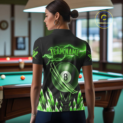 Personalized Green Icy Lightning 8 Ball Pool Women Polo Shirts Custom Billiard Team League Jersey TDM1443