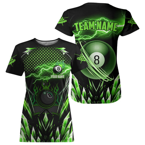 Personalized Green Icy Lightning 8 Ball Pool T Shirts For Women Custom Billiard Team League Jersey TDM1443