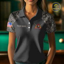 Load image into Gallery viewer, Personalized Retro Camo US Flag Billiard Shirt For Women, 8 Ball Pool Team Jersey Polo &amp; 1/4 Zip TDM6336