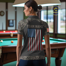 Load image into Gallery viewer, Personalized Retro Camo US Flag Billiard Shirt For Women, 8 Ball Pool Team Jersey Polo &amp; 1/4 Zip TDM6336