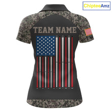 Load image into Gallery viewer, Personalized Retro Camo US Flag Billiard Shirt For Women, 8 Ball Pool Team Jersey Polo &amp; 1/4 Zip TDM6336