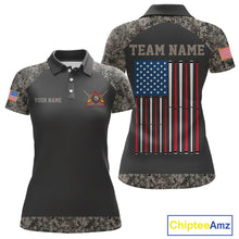 Load image into Gallery viewer, Personalized Retro Camo US Flag Billiard Shirt For Women, 8 Ball Pool Team Jersey Polo &amp; 1/4 Zip TDM6336