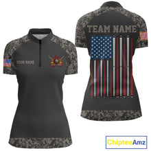 Load image into Gallery viewer, Personalized Retro Camo US Flag Billiard Shirt For Women, 8 Ball Pool Team Jersey Polo &amp; 1/4 Zip TDM6336