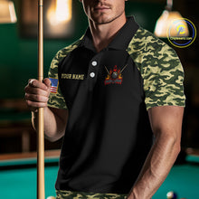 Load image into Gallery viewer, Personalized Green Camo US Flag Billiard Shirt For Men Custom Pool Team Jersey Polo &amp; 1/4 Zip TDM6337