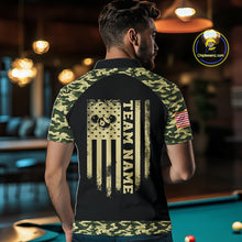 Load image into Gallery viewer, Personalized Green Camo US Flag Billiard Shirt For Men Custom Pool Team Jersey Polo &amp; 1/4 Zip TDM6337