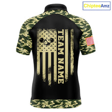 Load image into Gallery viewer, Personalized Green Camo US Flag Billiard Shirt For Men Custom Pool Team Jersey Polo &amp; 1/4 Zip TDM6337