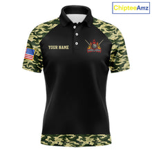 Load image into Gallery viewer, Personalized Green Camo US Flag Billiard Shirt For Men Custom Pool Team Jersey Polo &amp; 1/4 Zip TDM6337