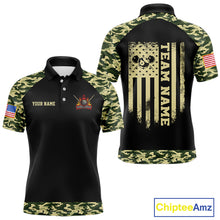 Load image into Gallery viewer, Personalized Green Camo US Flag Billiard Shirt For Men Custom Pool Team Jersey Polo &amp; 1/4 Zip TDM6337