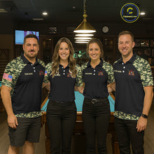 Load image into Gallery viewer, Personalized Green Camo US Flag Billiard Shirt For Men Custom Pool Team Jersey Polo &amp; 1/4 Zip TDM6337