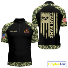 Load image into Gallery viewer, Personalized Green Camo US Flag Billiard Shirt For Men Custom Pool Team Jersey Polo &amp; 1/4 Zip TDM6337