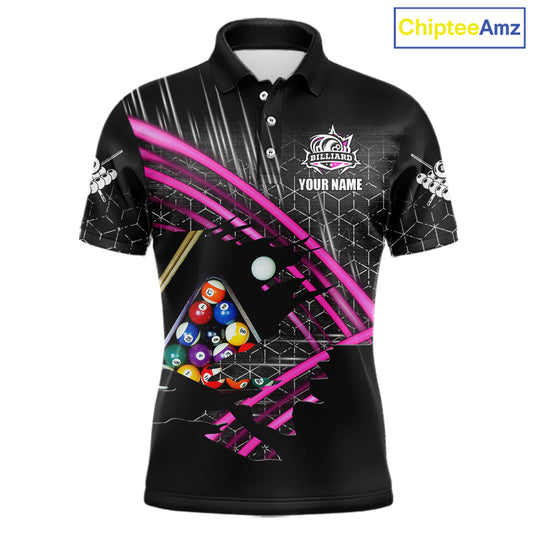 Personalized Billiard Shirts For Men Custom 8 Ball Pool Team Jersey Polo & Quarter Zip | Pink TDM6339