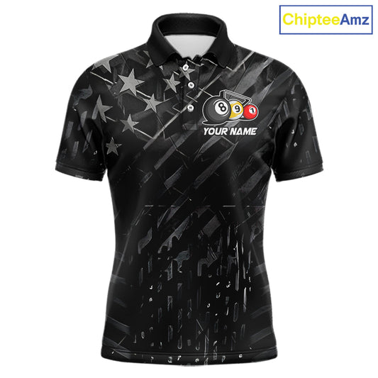 Black US Flag 9 Ball Pool Wings Billiard Shirt For Men Custom Billiard Team Jersey Polo & 1/4 Zip TDM6340