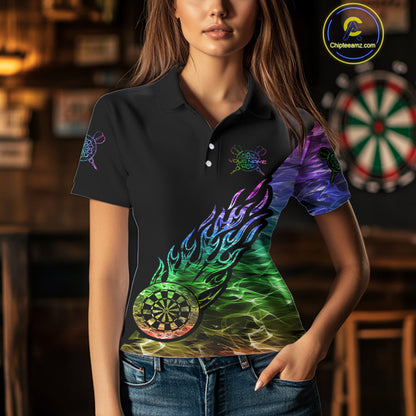 Colorful Rainbow Fire Flame Darts Polo & Quarter Zip Custom Dart Shirt For Women Dart Jerseys TDM3995
