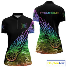 Load image into Gallery viewer, Colorful Rainbow Fire Flame Darts Polo &amp; Quarter Zip Custom Dart Shirt For Women Dart Jerseys TDM3995