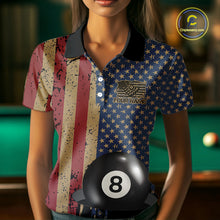 Load image into Gallery viewer, Vintage American Flag 8 Ball Billiard Shirts For Women Custom Patriotic Pool Team Jerseys TDM3998