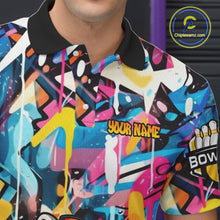 Load image into Gallery viewer, Funny Raccoon Colorful Graffiti Bowling Shirts For Men, Best Bowling Team Jersey Polo &amp; 1/4 Zip TDM6512