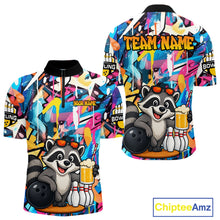 Load image into Gallery viewer, Funny Raccoon Colorful Graffiti Bowling Shirts For Men, Best Bowling Team Jersey Polo &amp; 1/4 Zip TDM6512