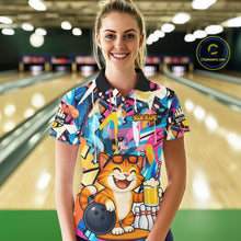 Load image into Gallery viewer, Funny Cat Colorful Graffiti Bowling Shirts For Women, Best Bowling Team Jersey Polo &amp; 1/4 Zip TDM6513