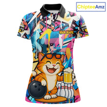Load image into Gallery viewer, Funny Cat Colorful Graffiti Bowling Shirts For Women, Best Bowling Team Jersey Polo &amp; 1/4 Zip TDM6513