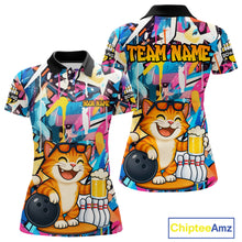 Load image into Gallery viewer, Funny Cat Colorful Graffiti Bowling Shirts For Women, Best Bowling Team Jersey Polo &amp; 1/4 Zip TDM6513
