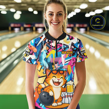 Load image into Gallery viewer, Funny Cat Colorful Graffiti Bowling Shirts For Women, Best Bowling Team Jersey Polo &amp; 1/4 Zip TDM6513