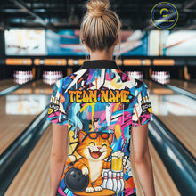 Load image into Gallery viewer, Funny Cat Colorful Graffiti Bowling Shirts For Women, Best Bowling Team Jersey Polo &amp; 1/4 Zip TDM6513
