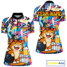 Load image into Gallery viewer, Funny Cat Colorful Graffiti Bowling Shirts For Women, Best Bowling Team Jersey Polo &amp; 1/4 Zip TDM6513