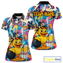 Load image into Gallery viewer, Funny Duck Colorful Graffiti Bowling Shirts For Women, Best Bowling Team Jersey Polo &amp; 1/4 Zip TDM6514