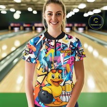 Load image into Gallery viewer, Funny Duck Colorful Graffiti Bowling Shirts For Women, Best Bowling Team Jersey Polo &amp; 1/4 Zip TDM6514