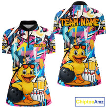 Load image into Gallery viewer, Funny Duck Colorful Graffiti Bowling Shirts For Women, Best Bowling Team Jersey Polo &amp; 1/4 Zip TDM6514