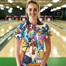 Load image into Gallery viewer, Funny Chicken Colorful Graffiti Bowling Shirts For Women, Best Bowling Team Jersey Polo &amp; 1/4 Zip TDM6515