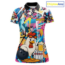 Load image into Gallery viewer, Funny Chicken Colorful Graffiti Bowling Shirts For Women, Best Bowling Team Jersey Polo &amp; 1/4 Zip TDM6515