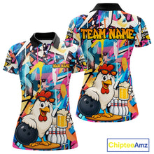 Load image into Gallery viewer, Funny Chicken Colorful Graffiti Bowling Shirts For Women, Best Bowling Team Jersey Polo &amp; 1/4 Zip TDM6515