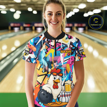 Load image into Gallery viewer, Funny Chicken Colorful Graffiti Bowling Shirts For Women, Best Bowling Team Jersey Polo &amp; 1/4 Zip TDM6515