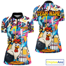 Load image into Gallery viewer, Funny Chicken Colorful Graffiti Bowling Shirts For Women, Best Bowling Team Jersey Polo &amp; 1/4 Zip TDM6515