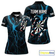 Load image into Gallery viewer, Personalized Blue Thunder Lightning Dart Shirt For Women Custom Darts League Jersey Polo &amp; 1/4 Zip TDM4352