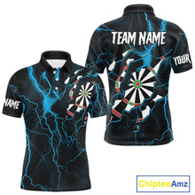 Load image into Gallery viewer, Personalized Blue Thunder Lightning Dart Shirt For Men Custom Darts League Jersey Polo &amp; 1/4 Zip TDM4352