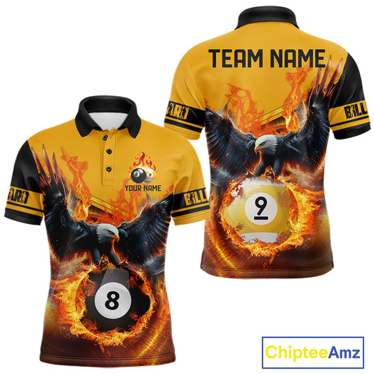 3D Eagle Flying Custom Fire 8 Ball & 9 Ball Billiard Shirts For Men, Best Team Billiard Jerseys TDM2236