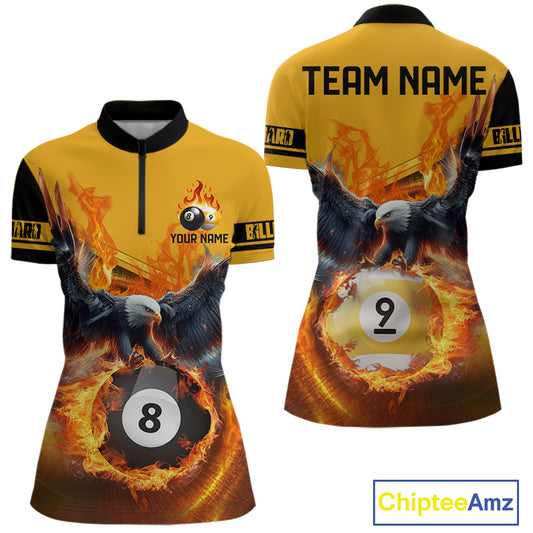 3D Eagle Flying Custom Fire 8 Ball & 9 Ball Billiard Shirts For Women, Best Team Billiard Jerseys TDM2236