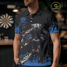 Load image into Gallery viewer, Black And Blue Grunge Panther Darts Shirt Polo &amp; Quarter Zip For Men Custom Darts Team Jersey TDM4582