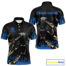 Load image into Gallery viewer, Black And Blue Grunge Panther Darts Shirt Polo &amp; Quarter Zip For Men Custom Darts Team Jersey TDM4582