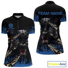Load image into Gallery viewer, Black And Blue Grunge Panther Darts Shirt Polo &amp; Quarter Zip For Women Custom Darts Team Jersey TDM4582