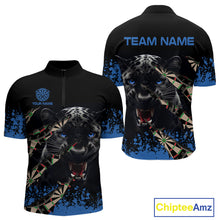 Load image into Gallery viewer, Black And Blue Grunge Panther Darts Shirt Polo &amp; Quarter Zip For Men Custom Darts Team Jersey TDM4582