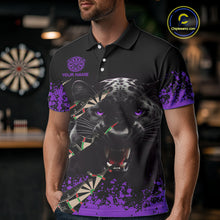 Load image into Gallery viewer, Black And Purple Grunge Panther Darts Shirt Polo &amp; Quarter Zip For Men Custom Darts Team Jersey TDM4583