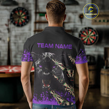 Load image into Gallery viewer, Black And Purple Grunge Panther Darts Shirt Polo &amp; Quarter Zip For Men Custom Darts Team Jersey TDM4583
