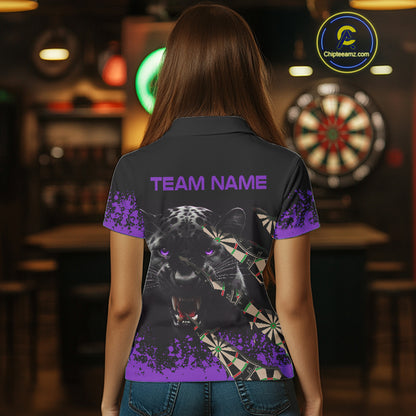 Black And Purple Grunge Panther Darts Shirt Polo & Quarter Zip For Women Custom Darts Team Jersey TDM4583