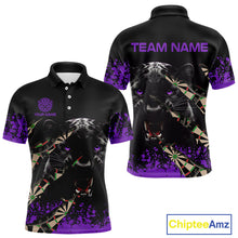 Load image into Gallery viewer, Black And Purple Grunge Panther Darts Shirt Polo &amp; Quarter Zip For Men Custom Darts Team Jersey TDM4583