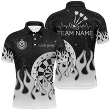 Load image into Gallery viewer, Grey Black Dartboard Fire Flame Men Darts Polo &amp; Quarter-Zip Shirt Custom Team Jersey Darts Gifts TDM2739