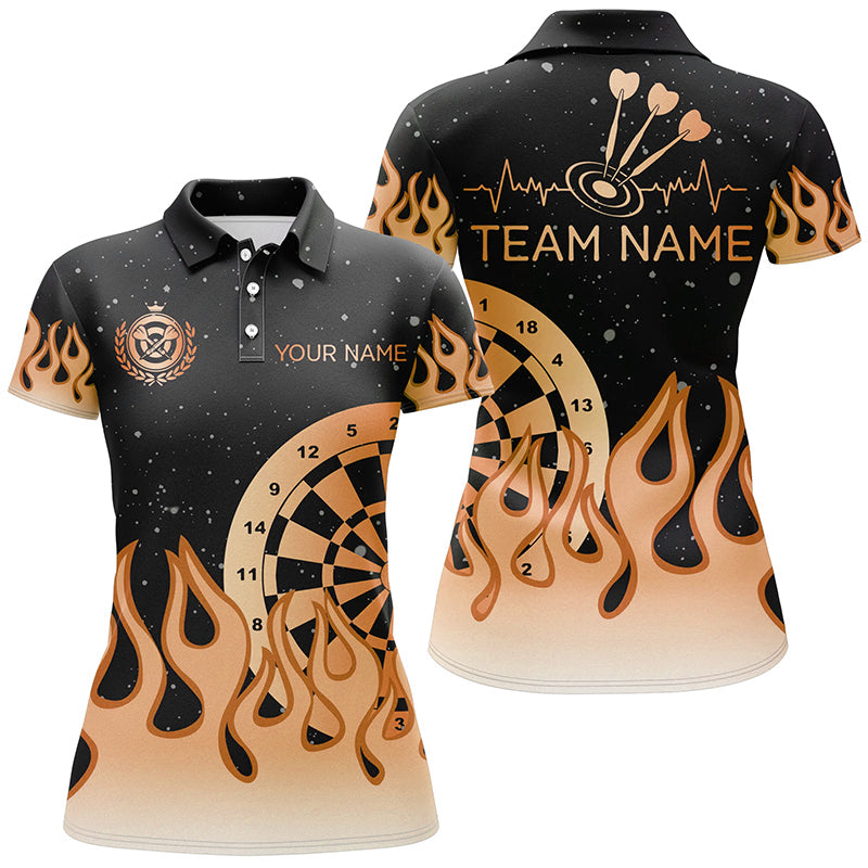 Orange Dartboard Fire Flame Women Darts Polo & Quarter-Zip Shirt Custom Team Jersey Darts Gifts TDM2740