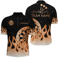 Load image into Gallery viewer, Orange Dartboard Fire Flame Men Darts Polo &amp; Quarter-Zip Shirt Custom Team Jersey Darts Gifts TDM2740